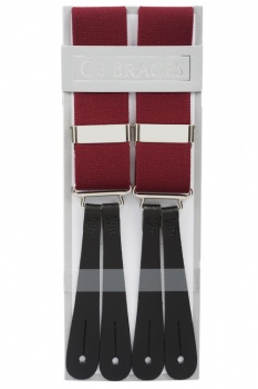 Classic Plain Burgundy Wine Y Back Trouser Braces With Leather Ends